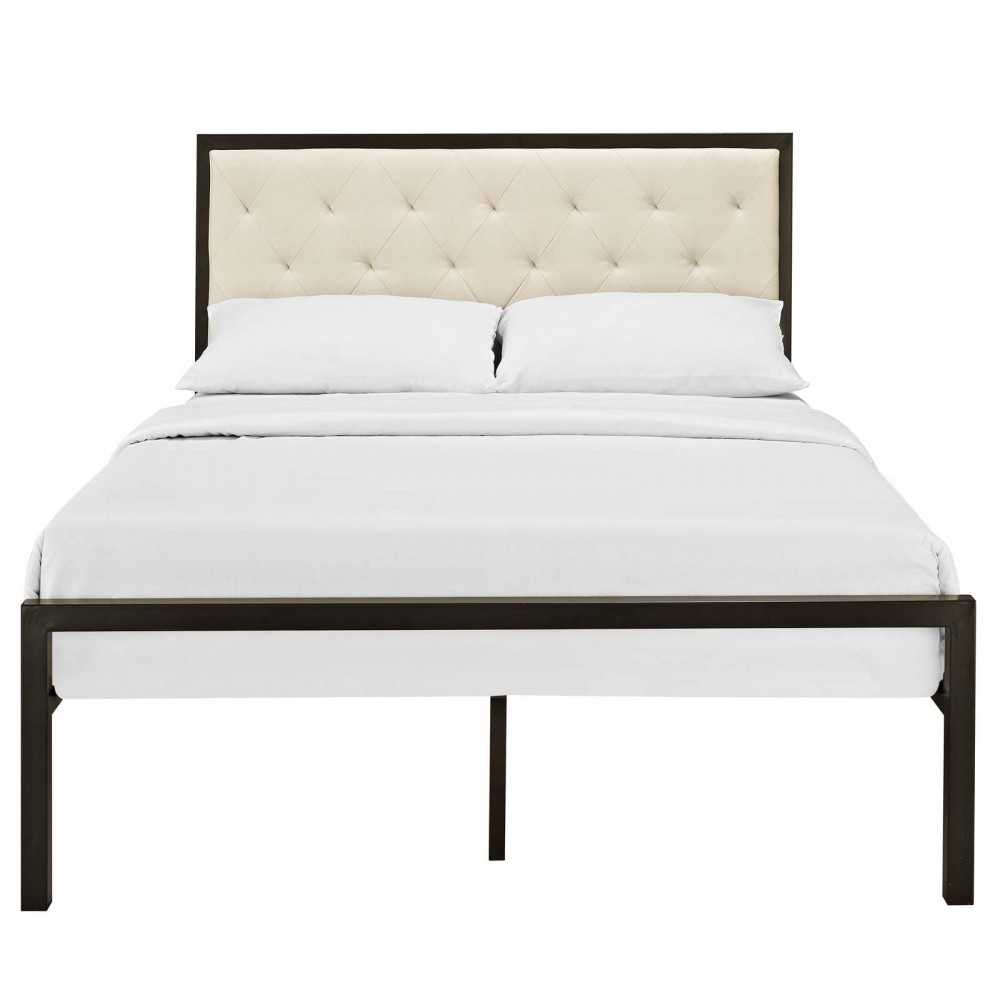 Mia Full Fabric Bed, Brown Beige
