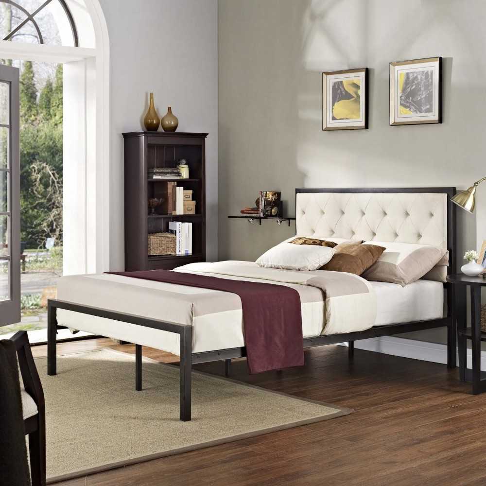 Mia Full Fabric Bed, Brown Beige
