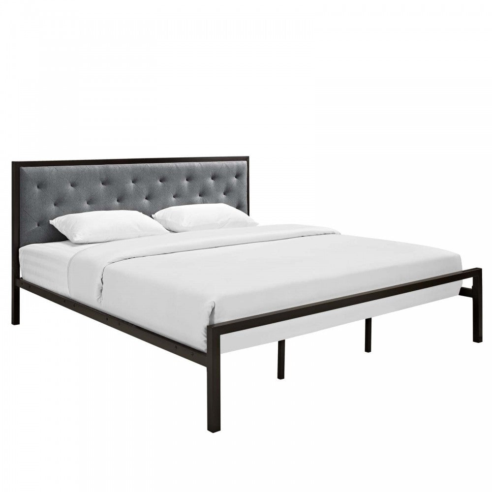 Mia King Fabric Bed, Brown Gray