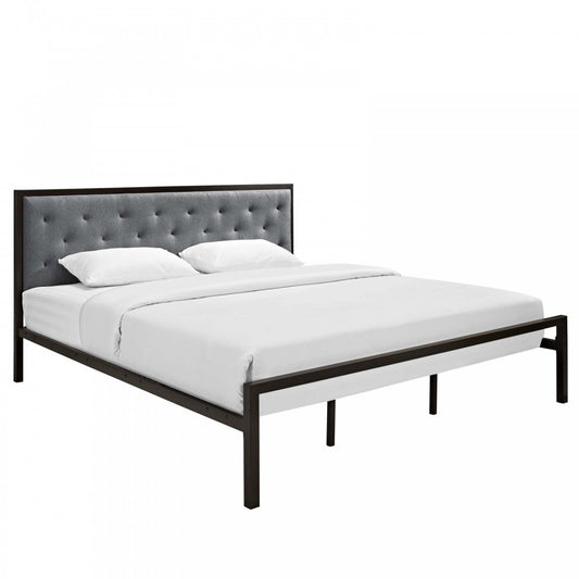 Mia King Fabric Bed, Brown Gray