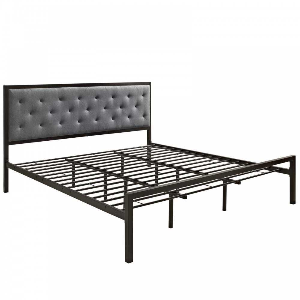 Mia King Fabric Bed, Brown Gray