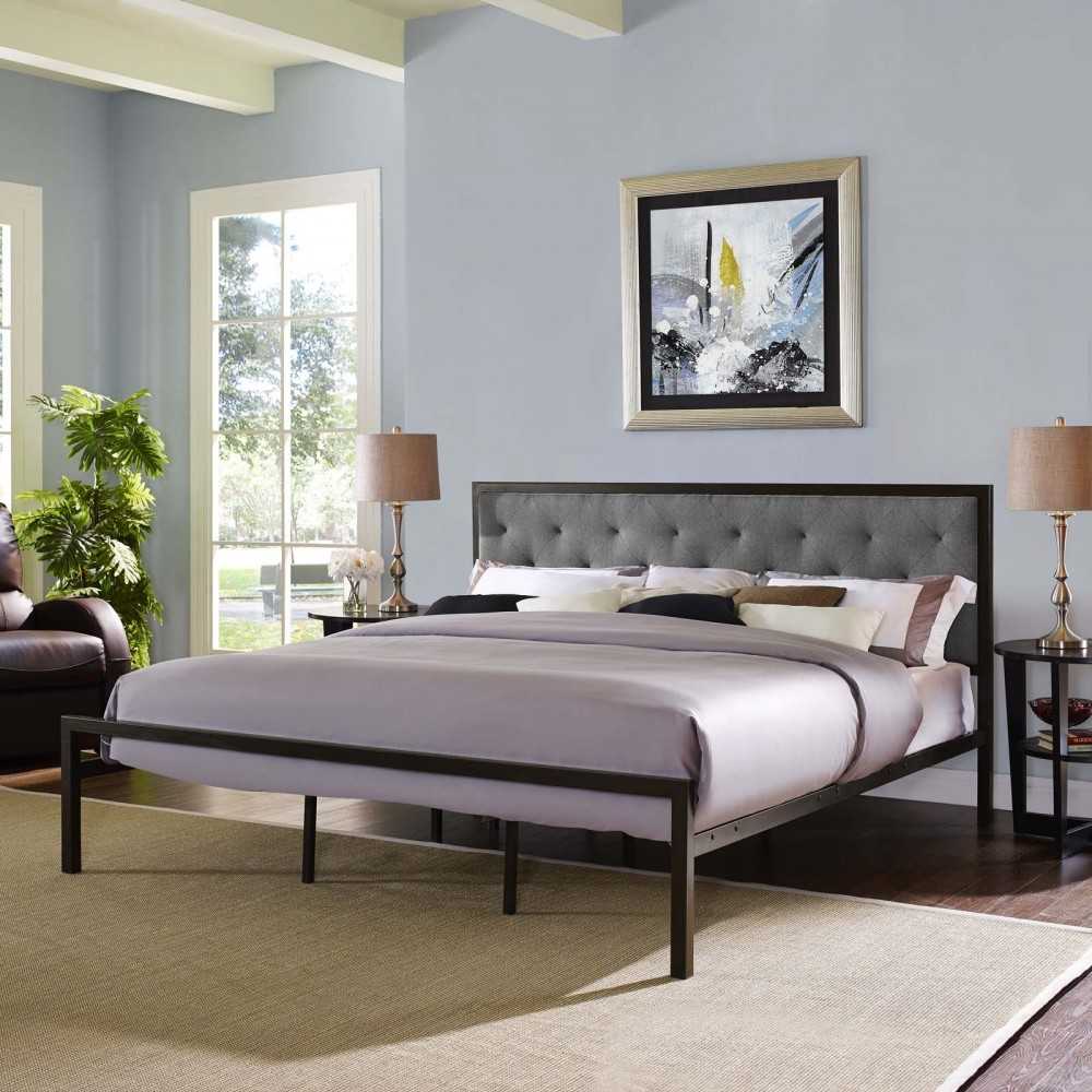 Mia King Fabric Bed, Brown Gray