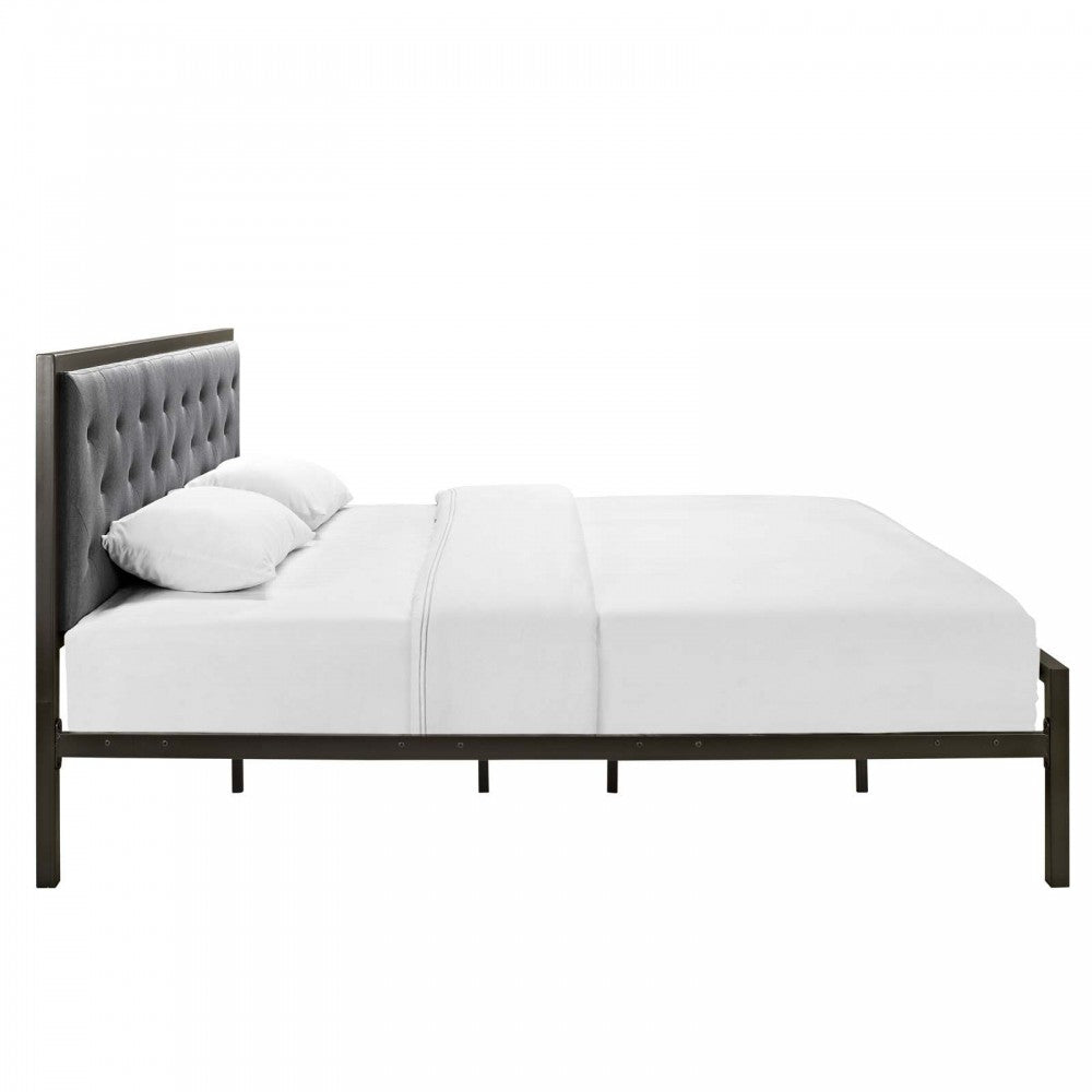 Mia King Fabric Bed, Brown Gray