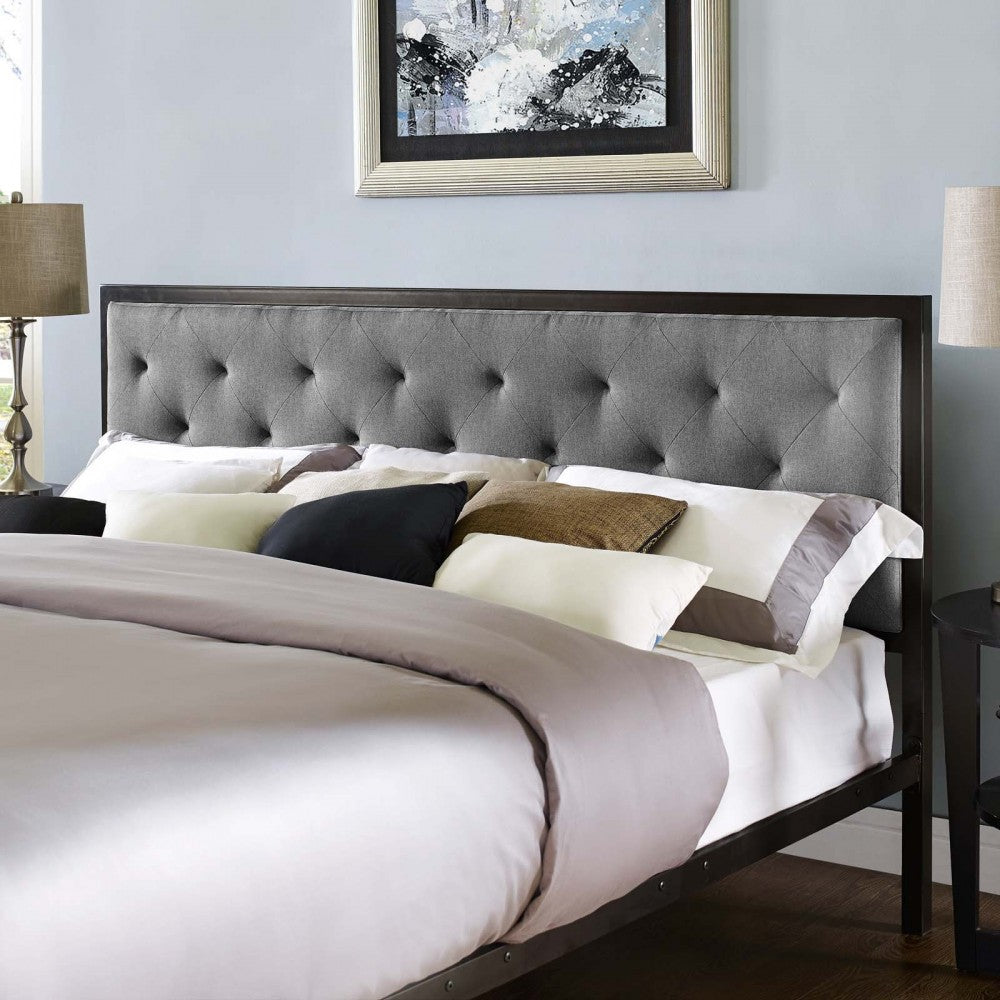 Mia King Fabric Bed, Brown Gray