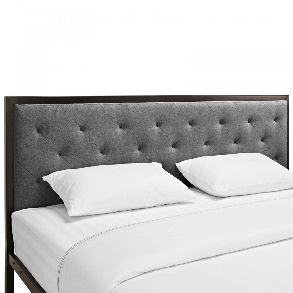 Mia King Fabric Bed, Brown Gray