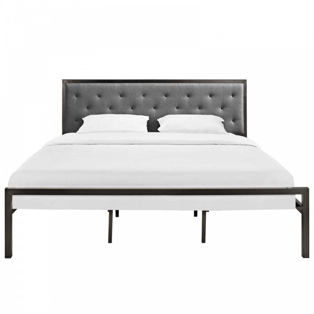 Mia King Fabric Bed, Brown Gray