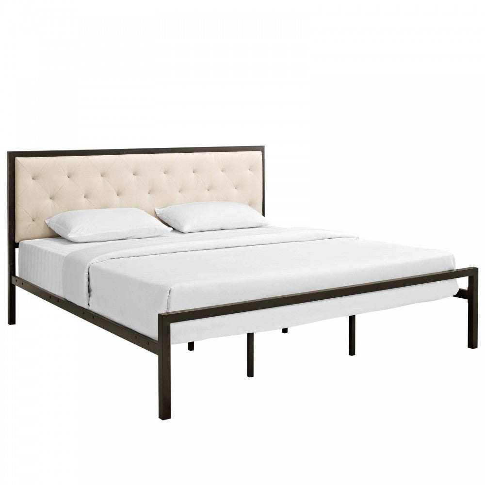 Mia King Fabric Bed, Brown Beige