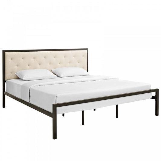 Mia King Fabric Bed, Brown Beige