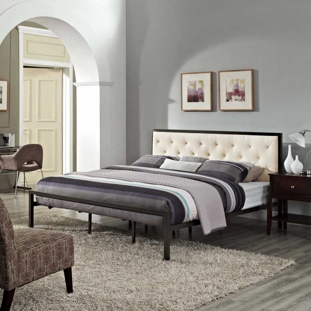 Mia King Fabric Bed, Brown Beige