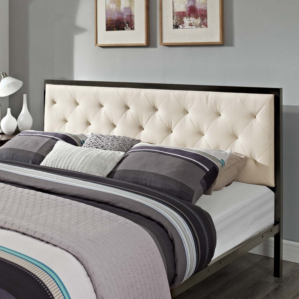 Mia King Fabric Bed, Brown Beige