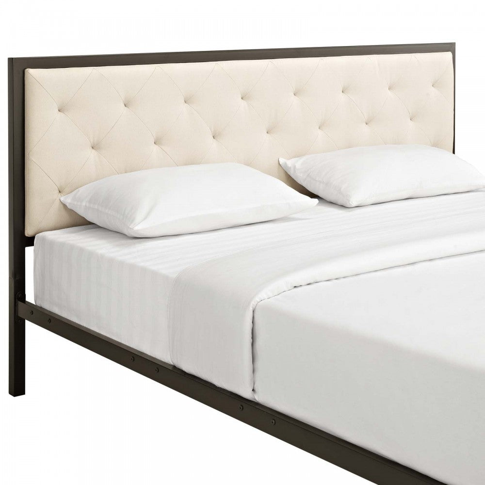 Mia King Fabric Bed, Brown Beige