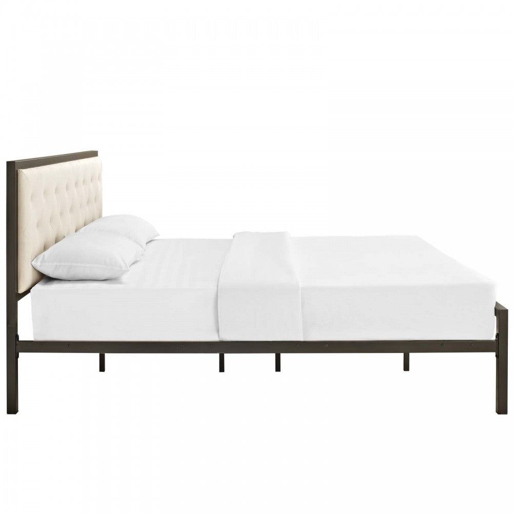 Mia King Fabric Bed, Brown Beige
