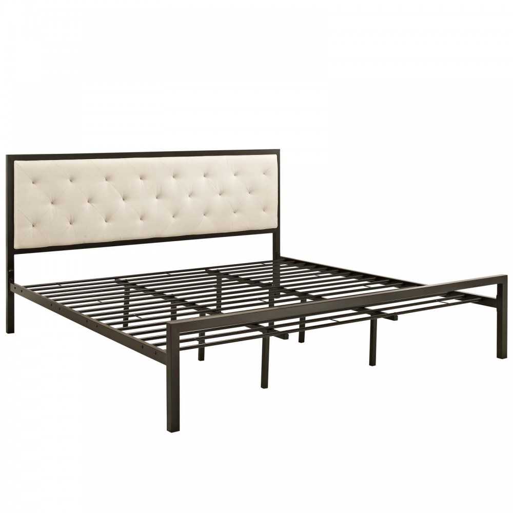 Mia King Fabric Bed, Brown Beige