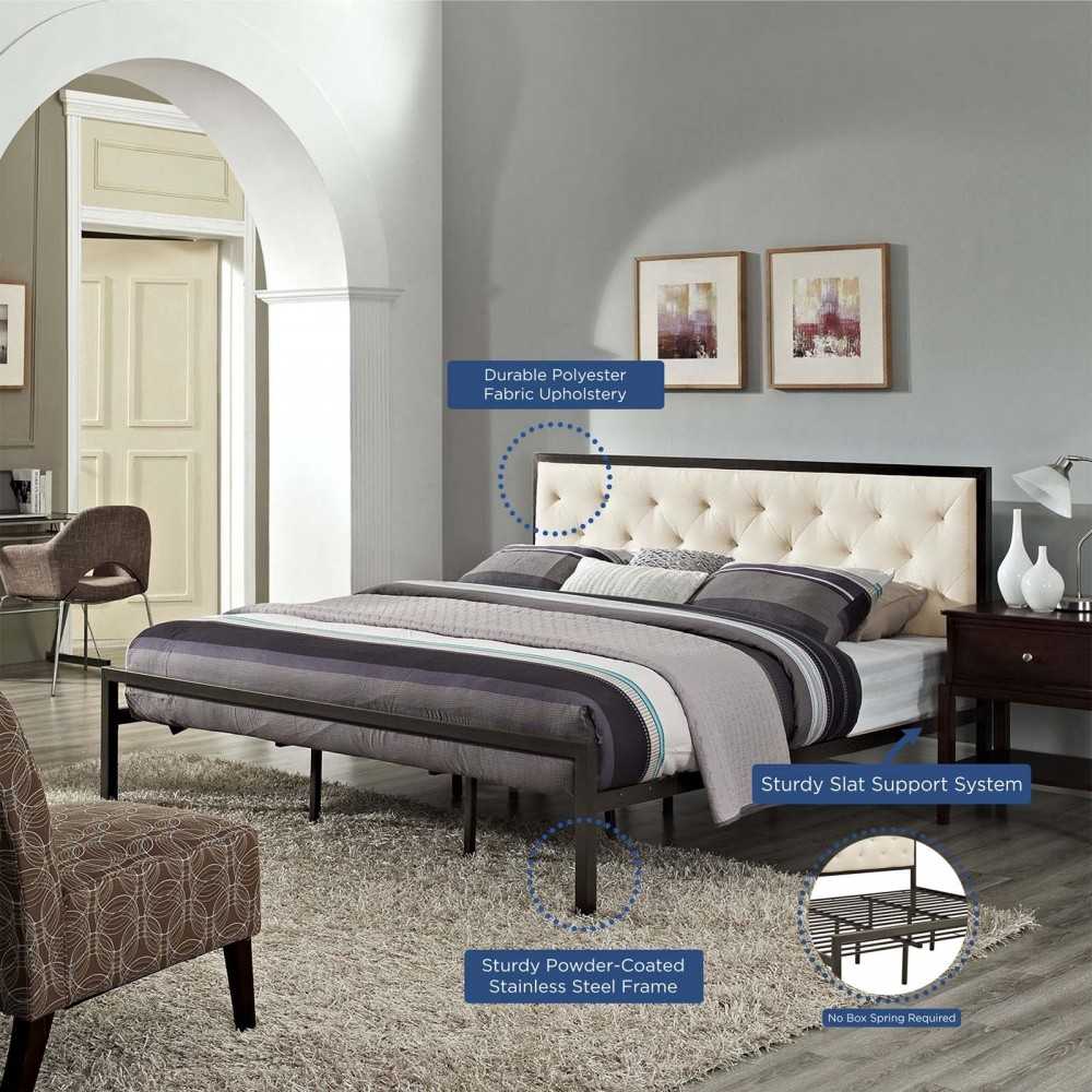 Mia King Fabric Bed, Brown Beige