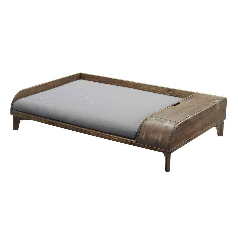 Mia Solid Wood Storage Pet Bed with Cushion - Large - Dark Brown/Gray