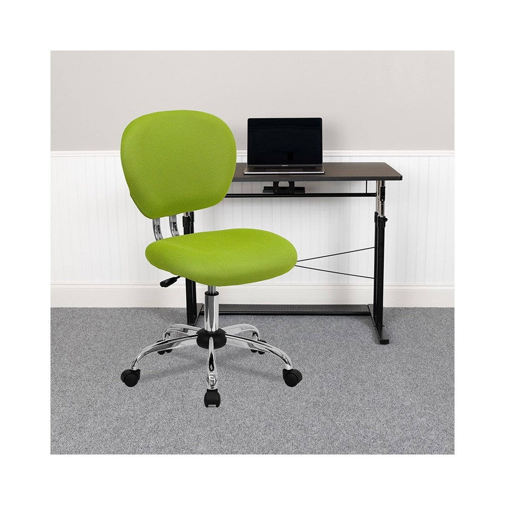 Mid-Back Apple Green Mesh Padded Swivel Task Office Chair with Chrome Base