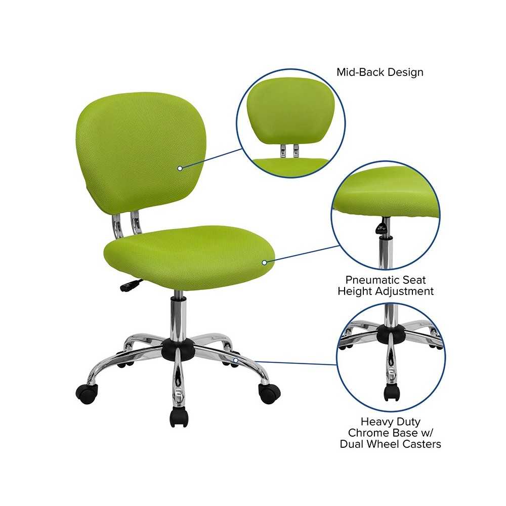 Mid-Back Apple Green Mesh Padded Swivel Task Office Chair with Chrome Base