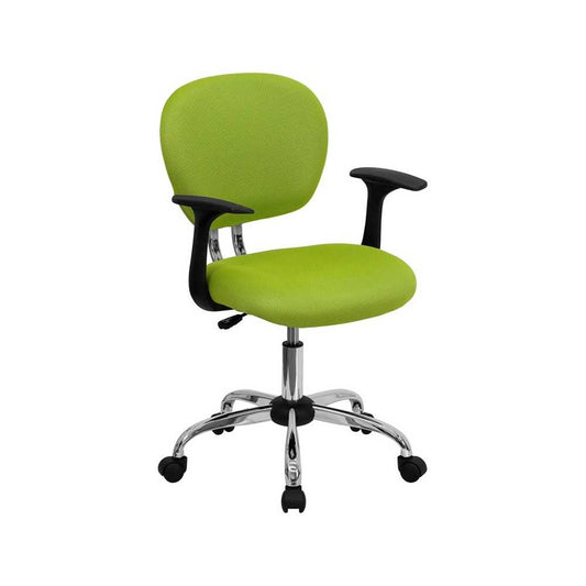 Mid-Back Apple Green Mesh Padded Swivel Task Office Chair with Chrome Base and Arms