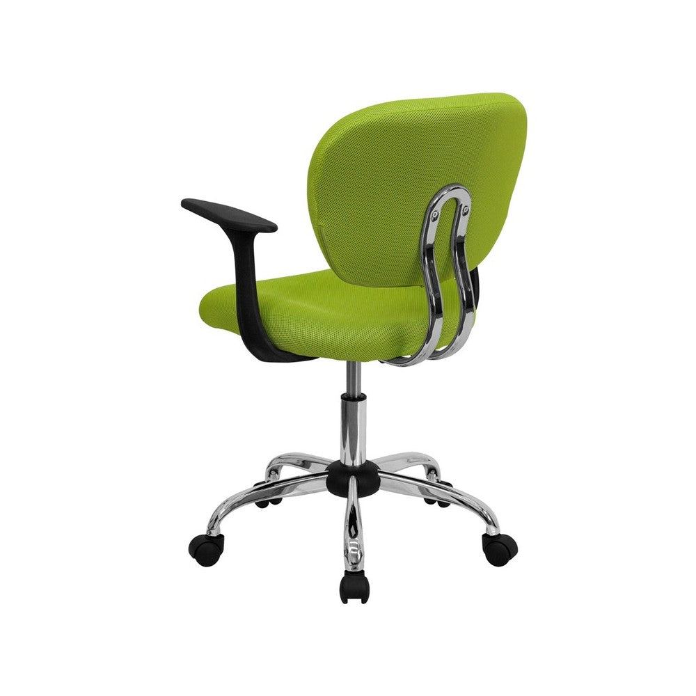 Mid-Back Apple Green Mesh Padded Swivel Task Office Chair with Chrome Base and Arms