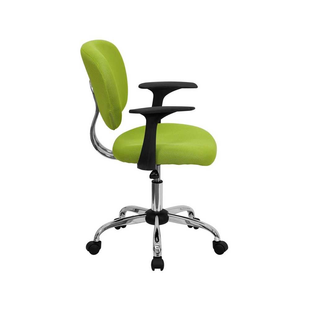 Mid-Back Apple Green Mesh Padded Swivel Task Office Chair with Chrome Base and Arms