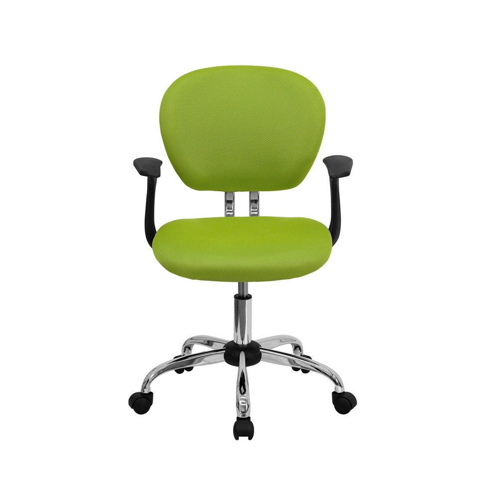 Mid-Back Apple Green Mesh Padded Swivel Task Office Chair with Chrome Base and Arms
