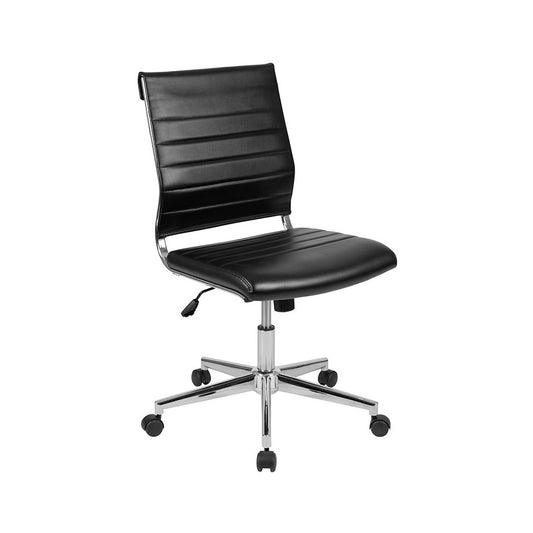 Mid-Back Armless Black LeatherSoft Contemporary Ribbed Executive Swivel Office Chair