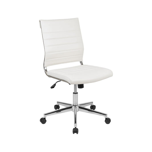 Mid-Back Armless White LeatherSoft Contemporary Ribbed Executive Swivel Office Chair