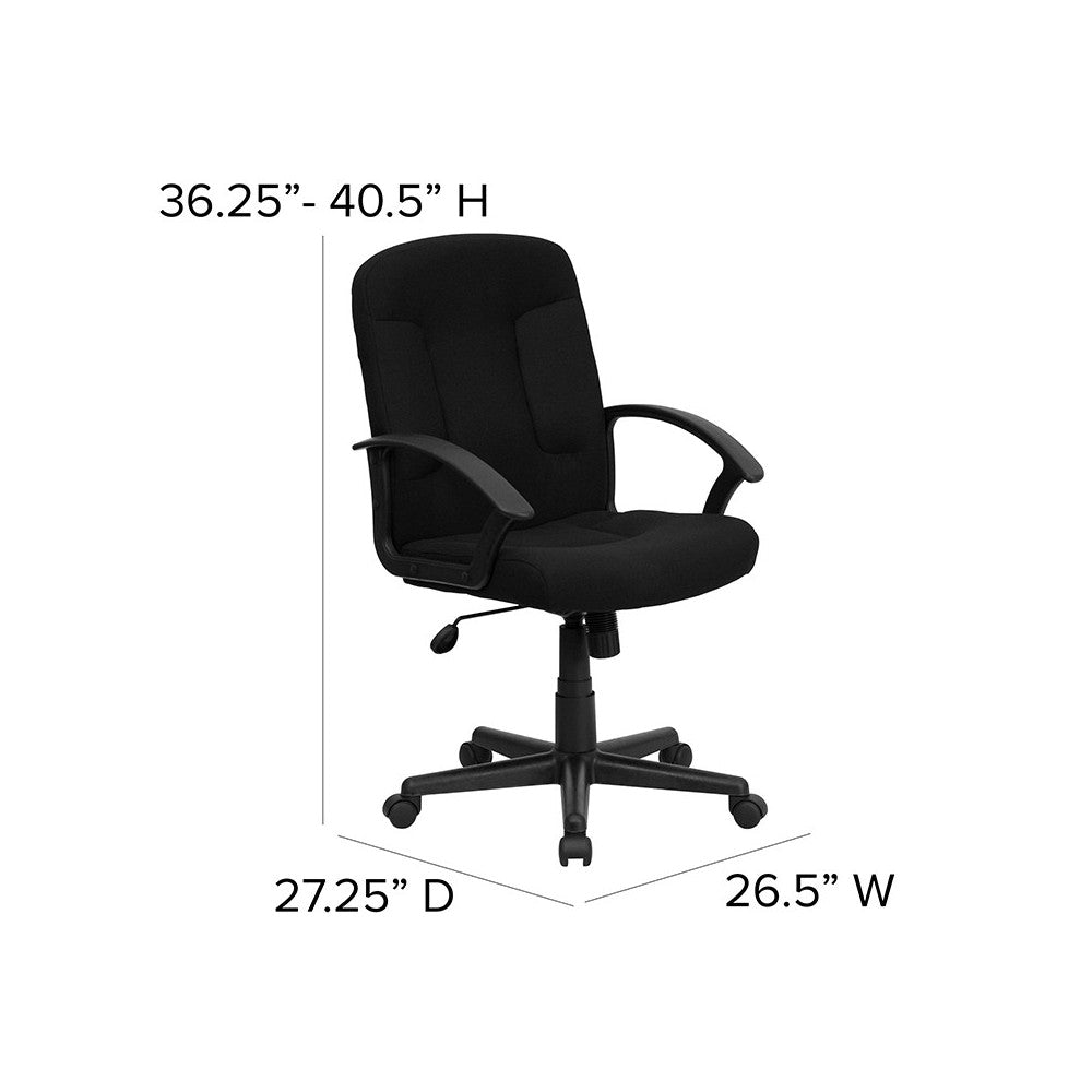 Mid-Back Black Fabric Executive Swivel Office Chair with Nylon Arms