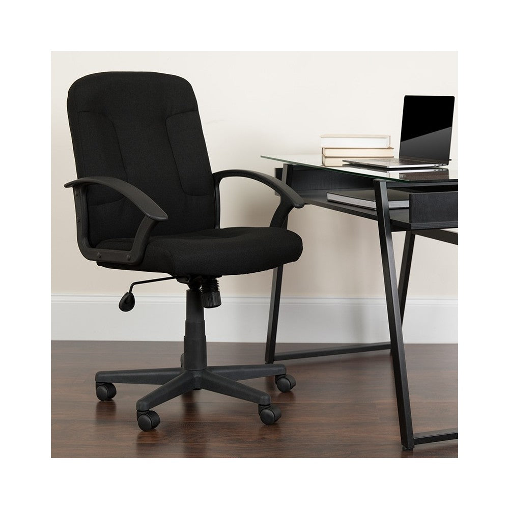 Mid-Back Black Fabric Executive Swivel Office Chair with Nylon Arms