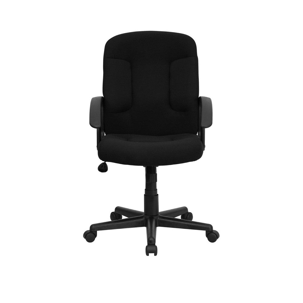 Mid-Back Black Fabric Executive Swivel Office Chair with Nylon Arms
