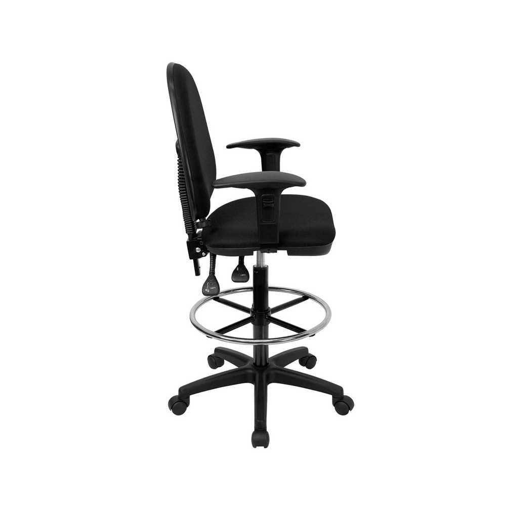 Mid-Back Black Fabric Multifunction Ergonomic Drafting Chair with Adjustable Lumbar Support and Adjustable Arms