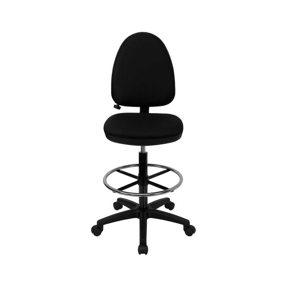 Mid-Back Black Fabric Multifunction Ergonomic Drafting Chair with Adjustable Lumbar Support