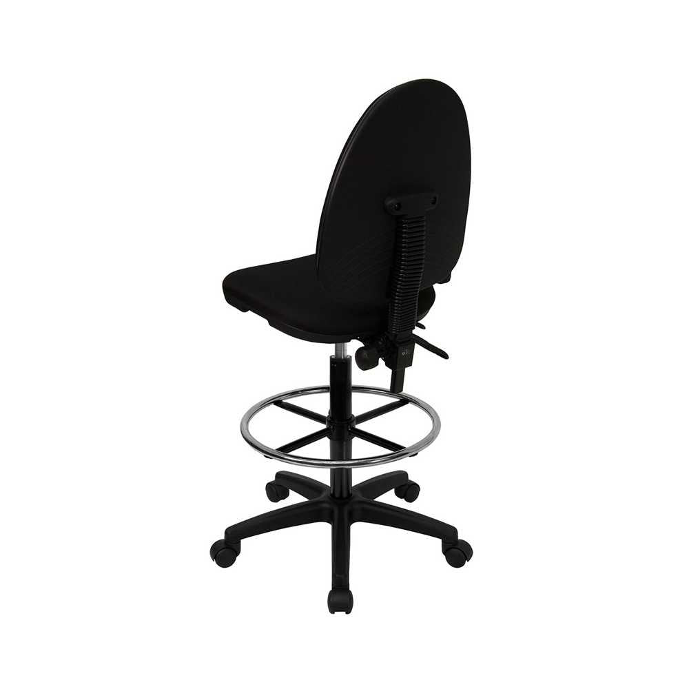 Mid-Back Black Fabric Multifunction Ergonomic Drafting Chair with Adjustable Lumbar Support