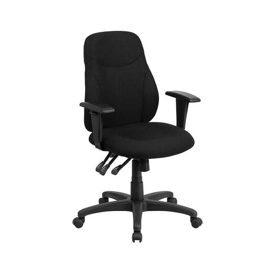 Mid-Back Black Fabric Multifunction Swivel Ergonomic Task Office Chair with Adjustable Arms