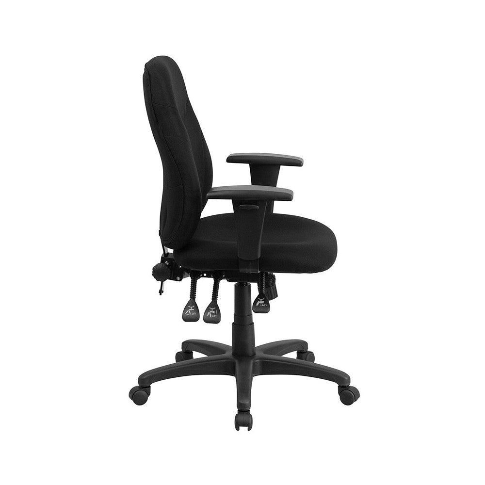 Mid-Back Black Fabric Multifunction Swivel Ergonomic Task Office Chair with Adjustable Arms