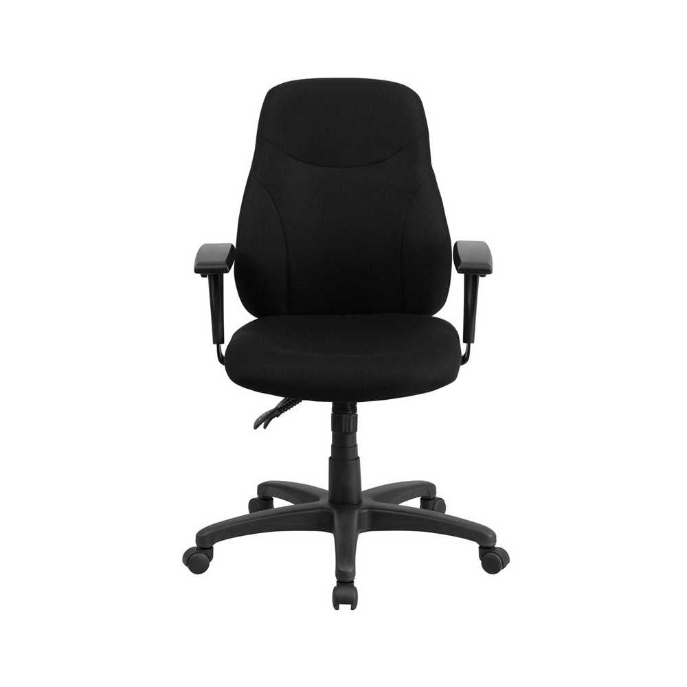 Mid-Back Black Fabric Multifunction Swivel Ergonomic Task Office Chair with Adjustable Arms
