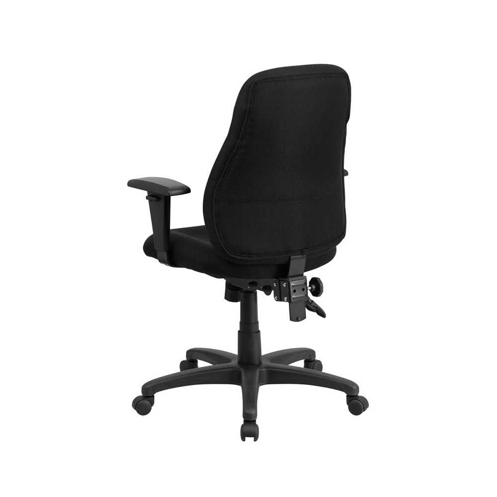 Mid-Back Black Fabric Multifunction Swivel Ergonomic Task Office Chair with Adjustable Arms