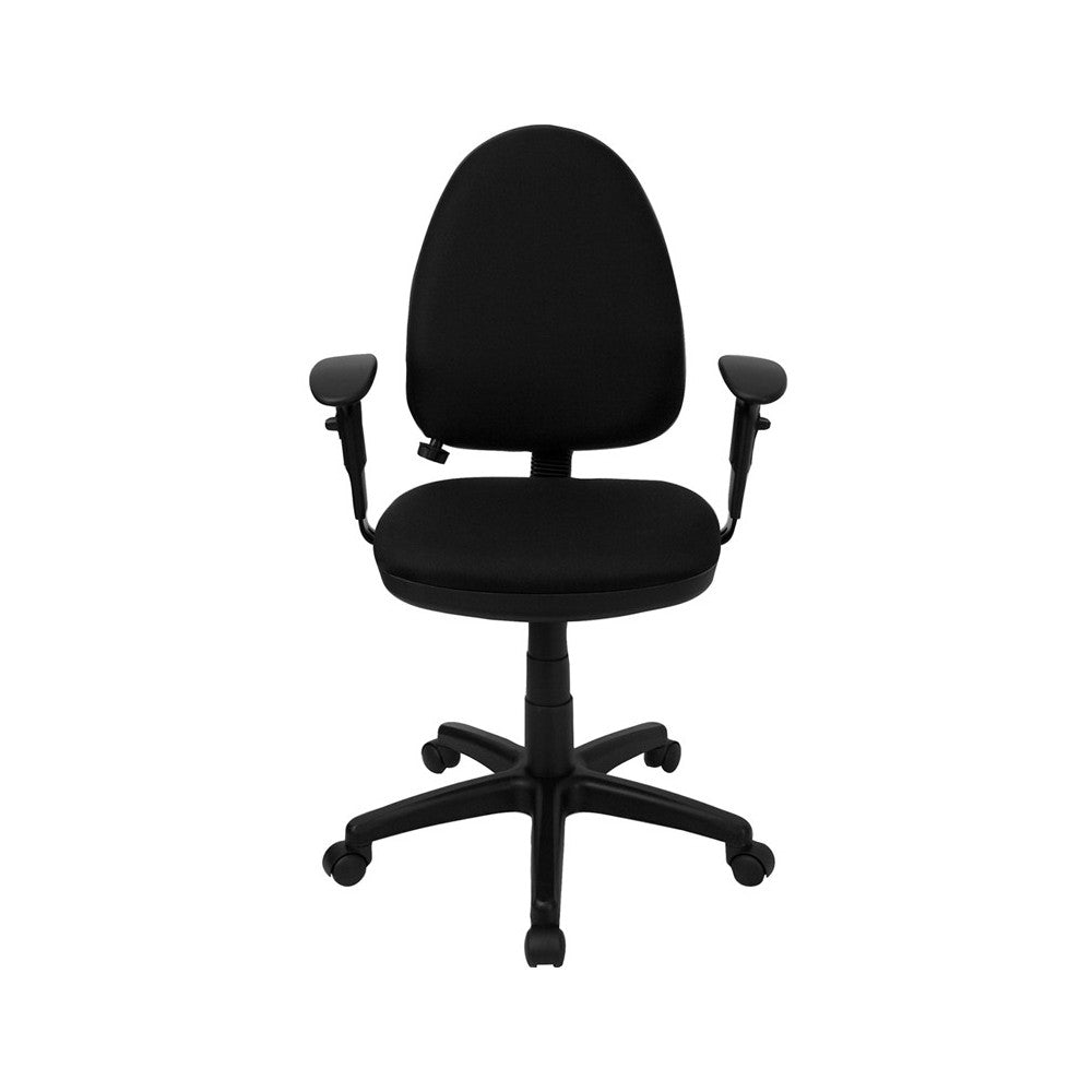 Mid-Back Black Fabric Multifunction Swivel Ergonomic Task Office Chair with Adjustable Lumbar Support & Arms