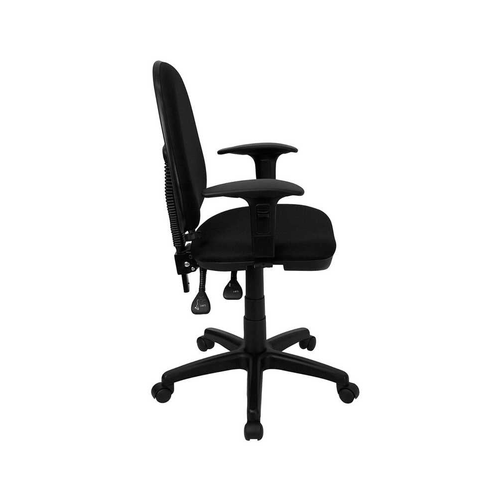 Mid-Back Black Fabric Multifunction Swivel Ergonomic Task Office Chair with Adjustable Lumbar Support & Arms
