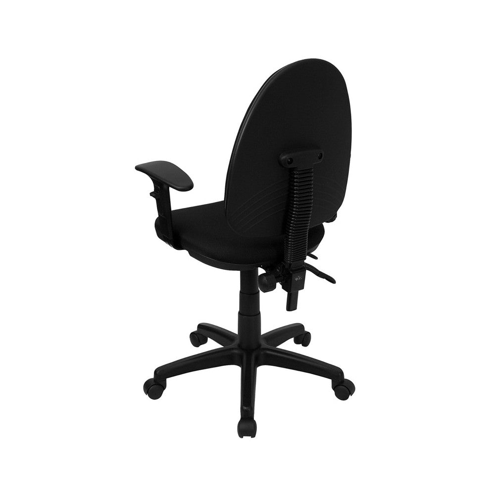 Mid-Back Black Fabric Multifunction Swivel Ergonomic Task Office Chair with Adjustable Lumbar Support & Arms