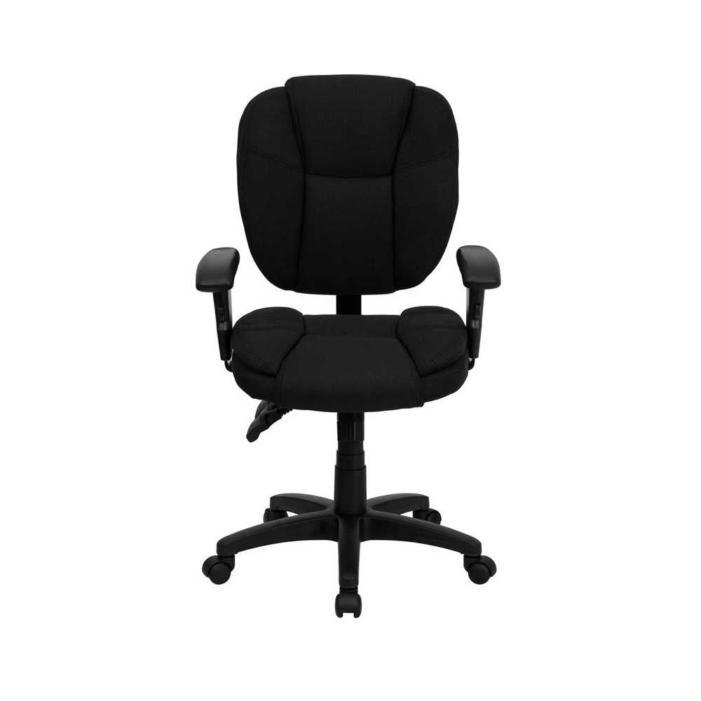 Mid-Back Black Fabric Multifunction Swivel Ergonomic Task Office Chair with Pillow Top Cushioning and Arms