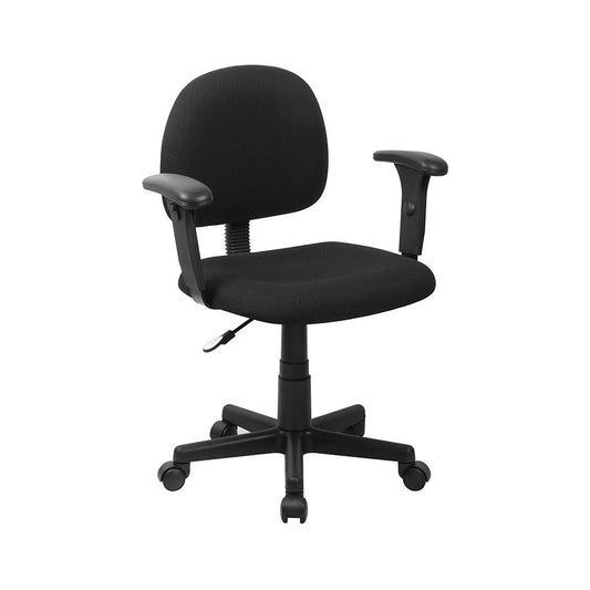 Mid-Back Black Fabric Swivel Task Office Chair with Adjustable Arms