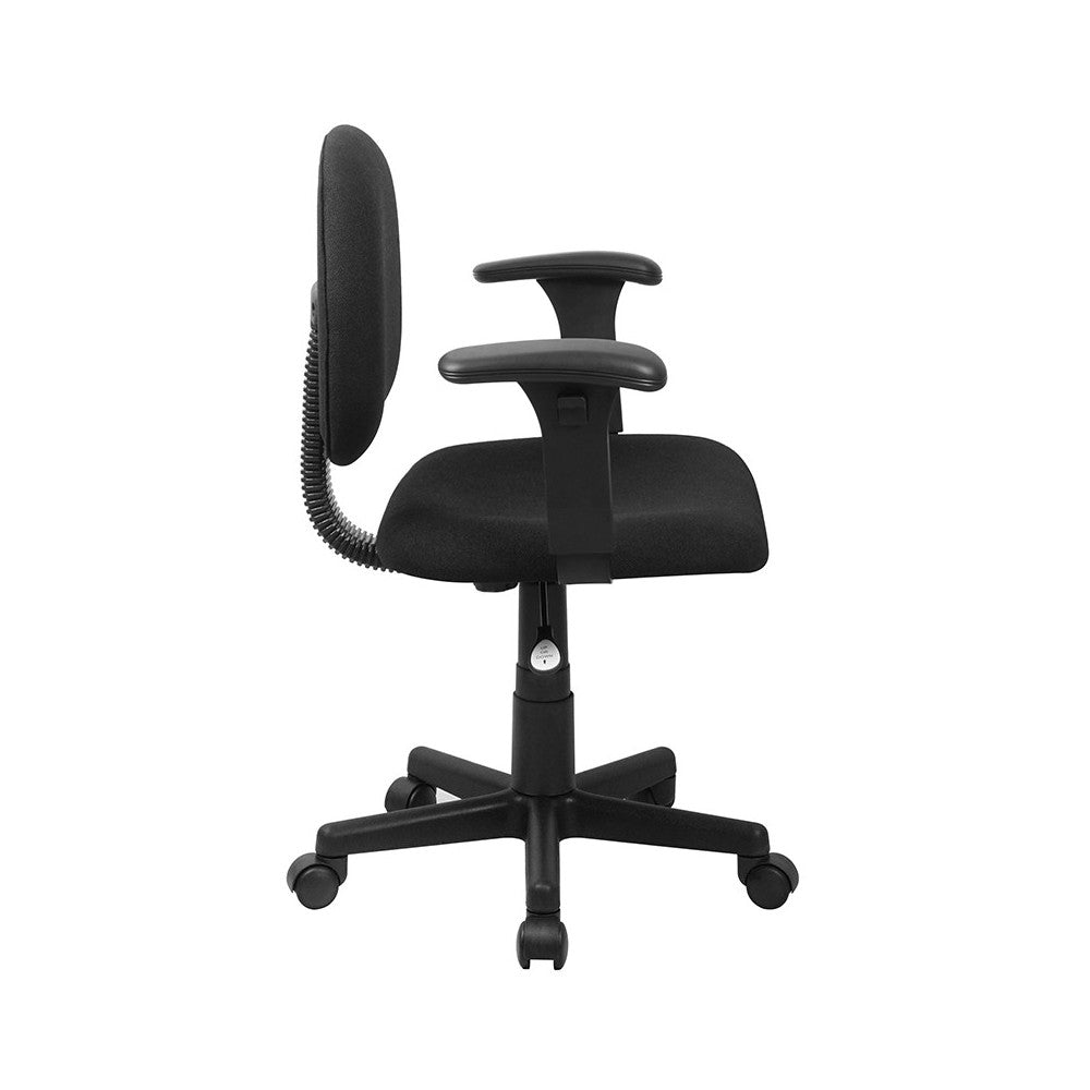 Mid-Back Black Fabric Swivel Task Office Chair with Adjustable Arms