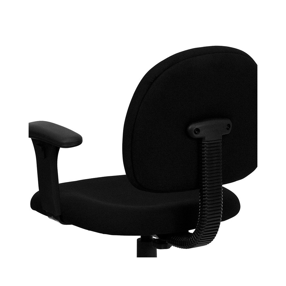 Mid-Back Black Fabric Swivel Task Office Chair with Adjustable Arms