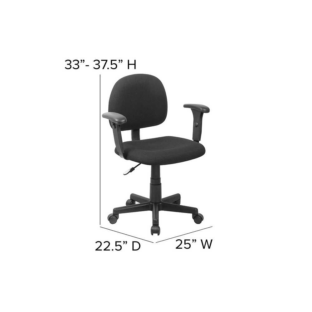 Mid-Back Black Fabric Swivel Task Office Chair with Adjustable Arms