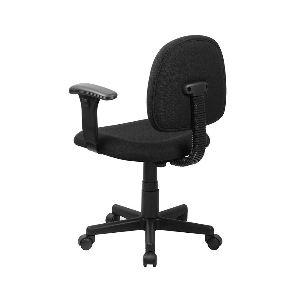 Mid-Back Black Fabric Swivel Task Office Chair with Adjustable Arms
