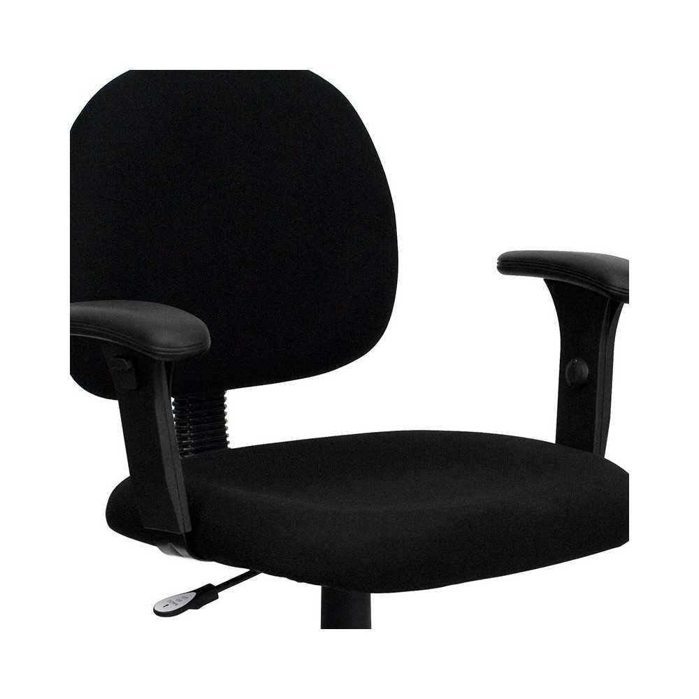 Mid-Back Black Fabric Swivel Task Office Chair with Adjustable Arms