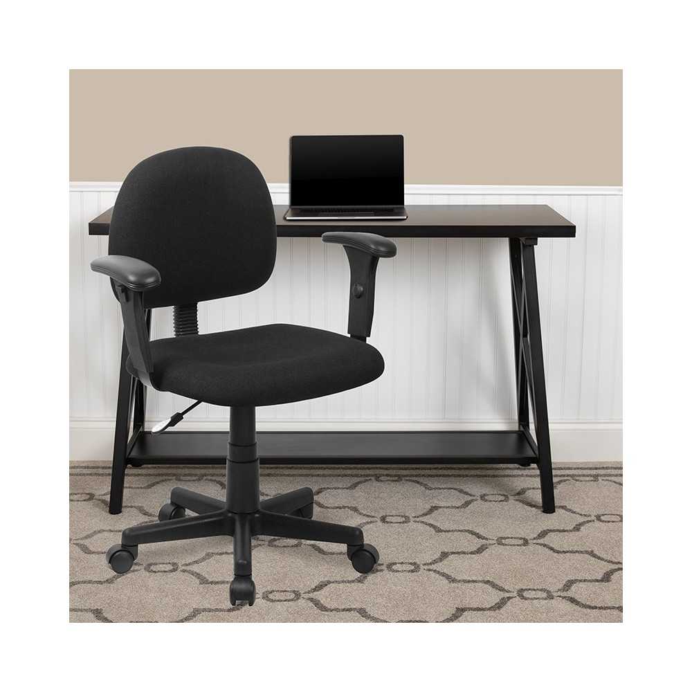 Mid-Back Black Fabric Swivel Task Office Chair with Adjustable Arms