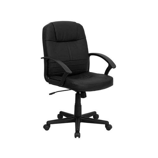 Mid-Back Black Leather Executive Swivel Office Chair with Rounded Back and Arms