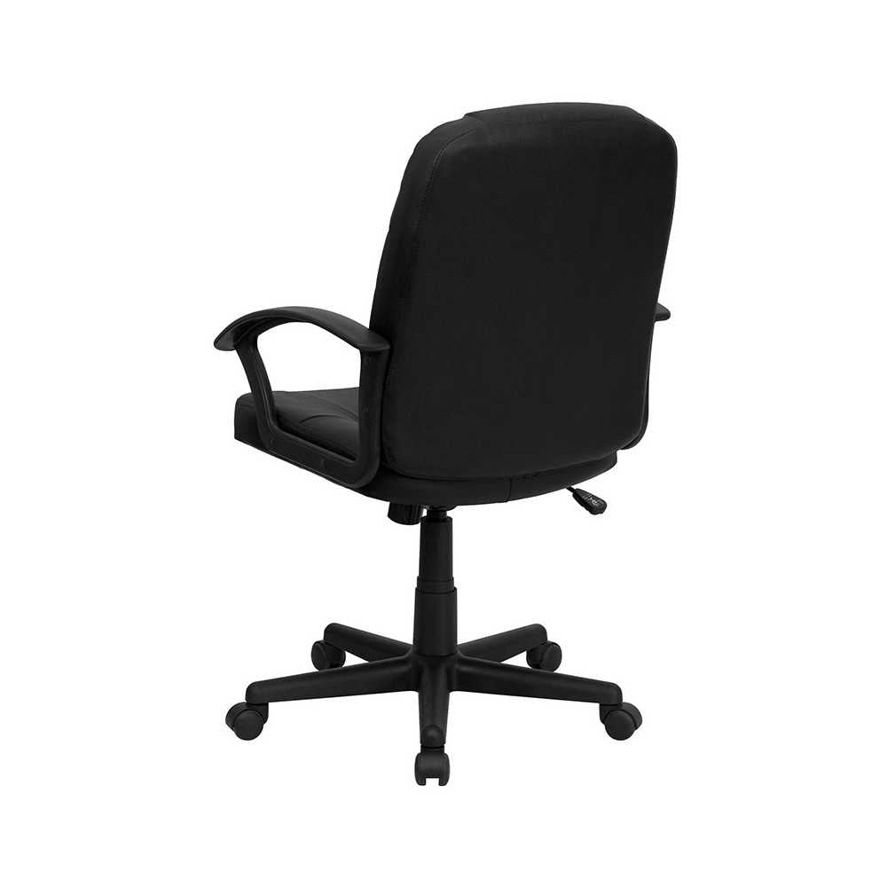 Mid-Back Black Leather Executive Swivel Office Chair with Rounded Back and Arms